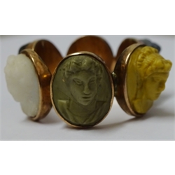 19th century ltalian lava and stone cameo ring set with six carved busts