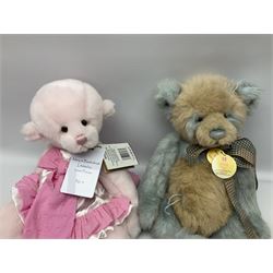 Seven Charlie Bears, comprising two limited edition examples, Parma Violet CB191963, designed by Isabelle Lee, limited to 3000, and Mary CB205250O, limited to 1000, plus Anniversary Carol CB151562, Olien CB171790, Dilly CB124946, Willamena CB202037A, and Kay CB191957B, each designed by Isabelle Lee, all with tags