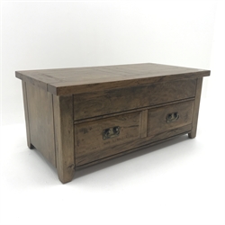  Barker & Stonehouse Frontier Range mango wood coffee table, two through drawers, stile supports, W115cm, H51cm, D60cm  