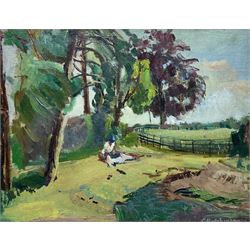 George Hodgkinson (British 1914-1997): 'Cheetham Park Stalybridge', oil on board signed 37cm x 48cm
Notes: Hodgkinson was a representational artist and draughtsman, member of the Manchester Academy of Fine Arts and Stockport Artists Guild. A prolific artist continuing to paint until his death, despite dementia, he left 800 works. There was a retrospective exhibition at the Astley Cheetham Art Gallery in 1998