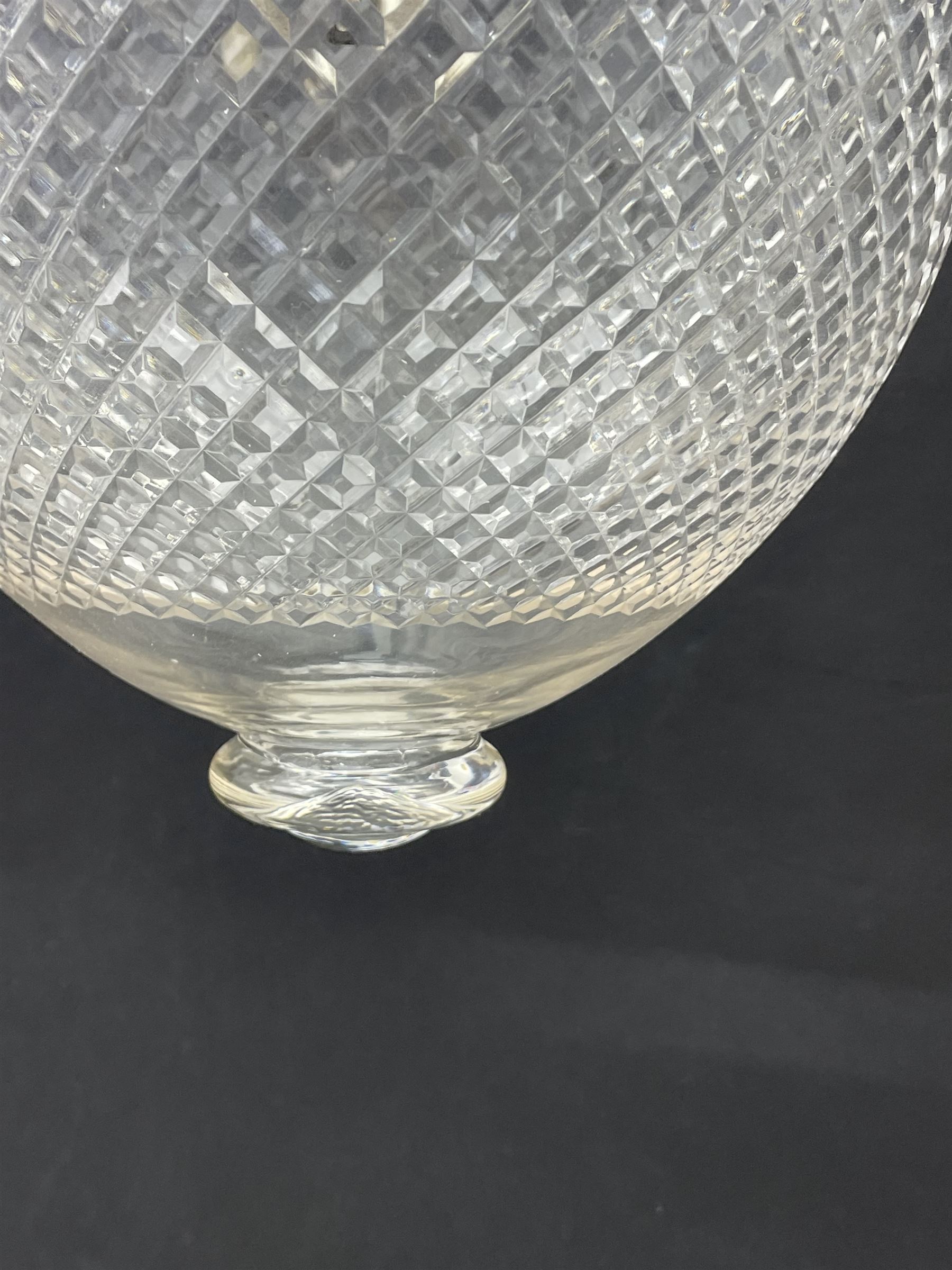 India Jane Interiors - pair of glass hallway lanterns, hobnail glass bell shaped jar, wide shaped glass dish, silvered metal chains and band with single branch 