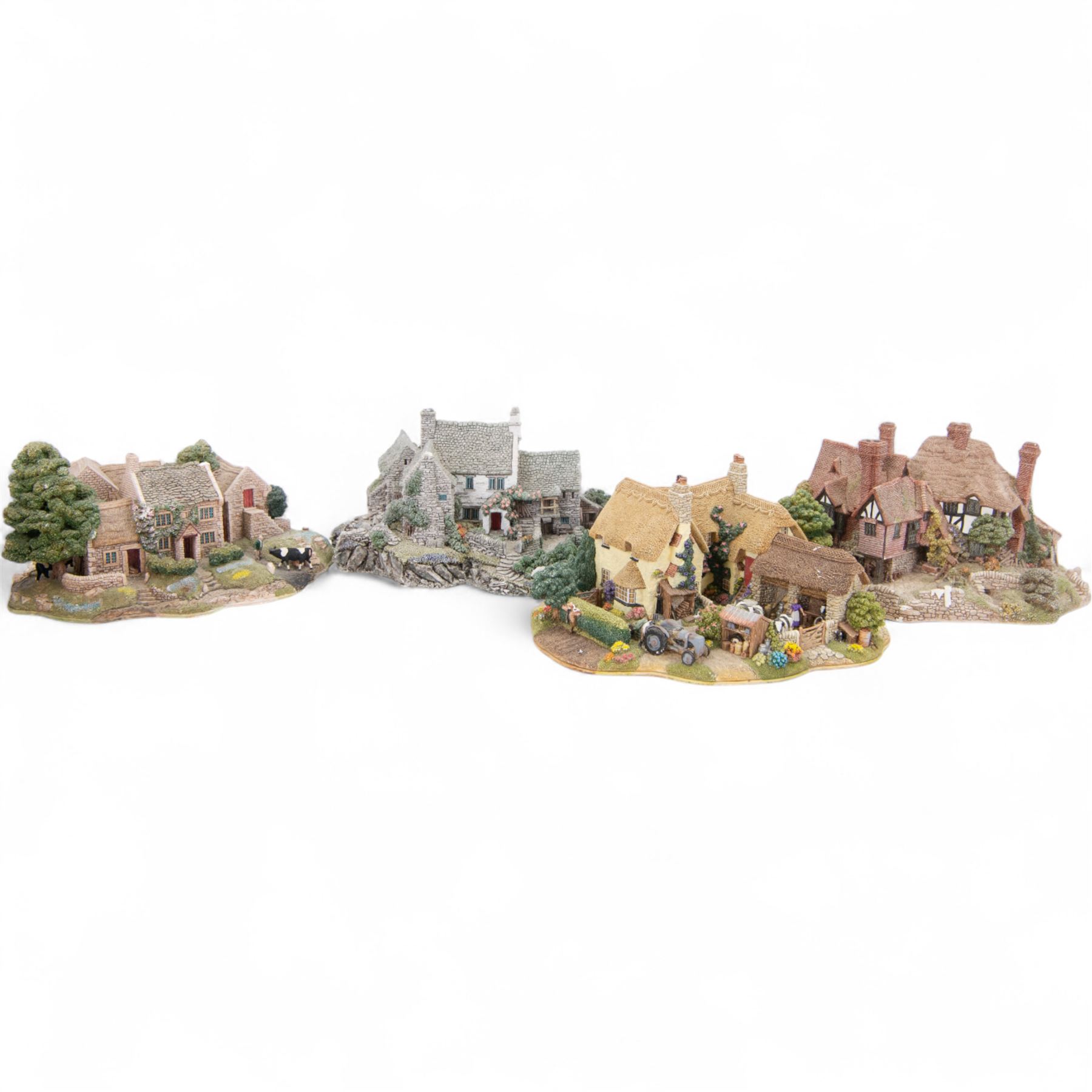 Four Lilliput Lane models, comprising Oakwood Smithy, We Plough the Fields and Scatter, Bluebell Farm and Highghyll Farm