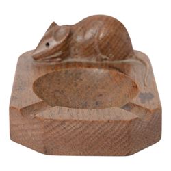 Mouseman - tooled oak ashtray, rectangular form with canted and rounded corners, carved with mouse signature, by the workshop of Robert Thompson, Kilburn, W10cm