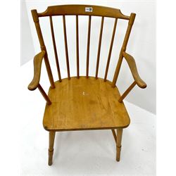 Danish beech framed stick back chair, turned supports
