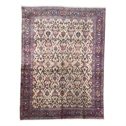 Northwestern Persian Meshkin hand-knotted carpet, the ivory field with an all-over design ...
