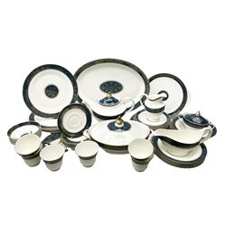 Royal Doulton Carlyle pattern part tea and dinner service, to include six dinner plates, four soup bowls, six side plates, one covered tureen, meat platter, teapot, milk jug, covered sucrier etc (48)