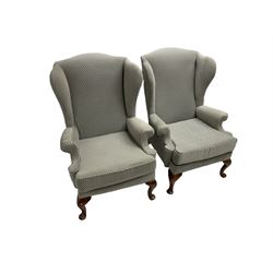 Parker Knoll - pair vintage wingback armchairs, on cabriole front feet
