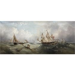 Henry Redmore (British 1820-1887): English Frigate and Wreck in a Swell off Scarborough, oil on canvas signed 49cm x 110cm