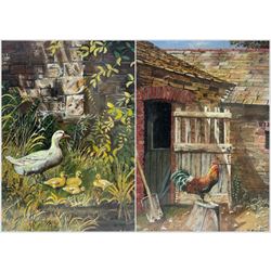 Jack Ridley (British 20th Century): Goose and Goslings and Cockrel in the Farmyard, two oils on board signed 17cm x 12cm (2)