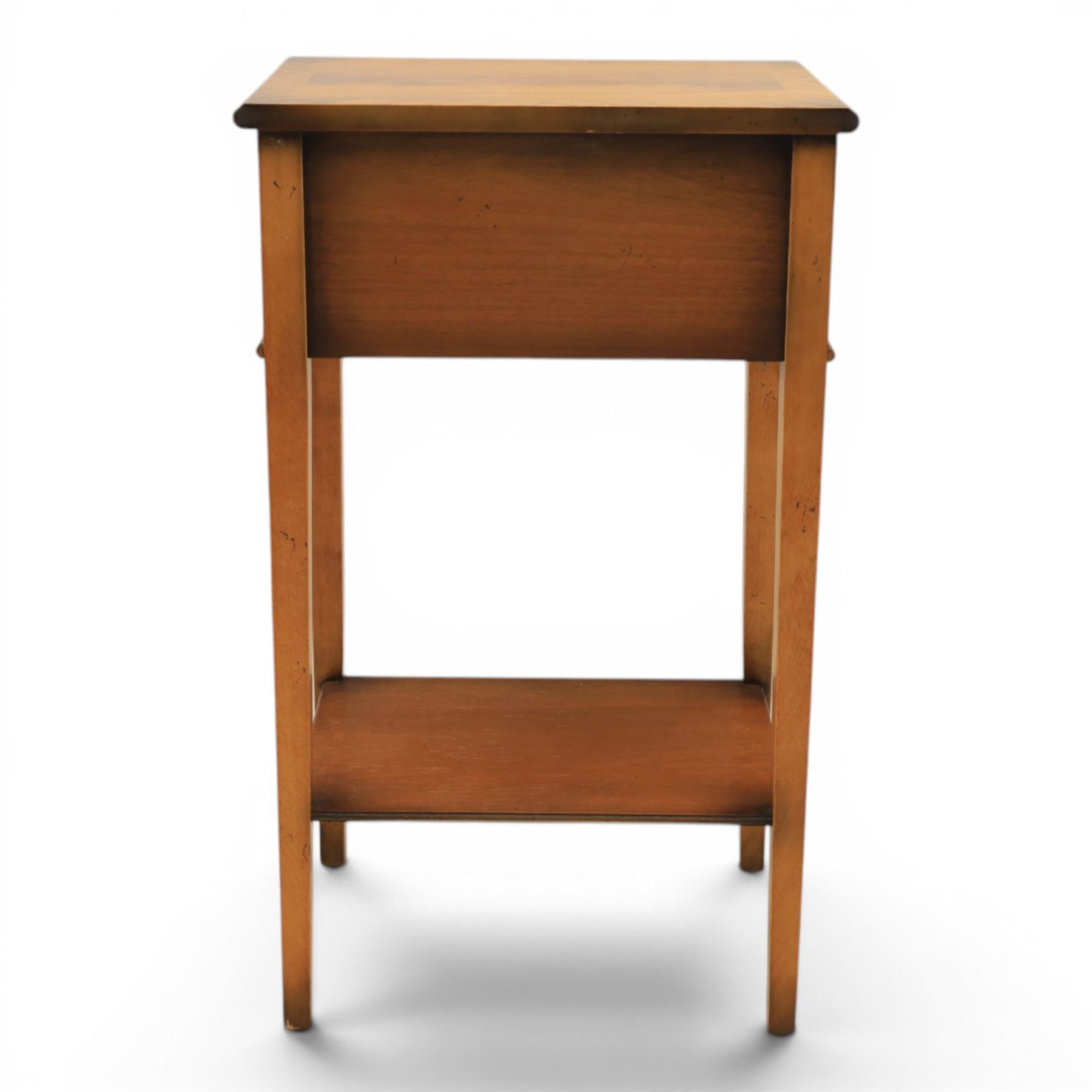 Georgian design mahogany lamp table, fitted with three small drawers, raised on square supports united by a full length undertier