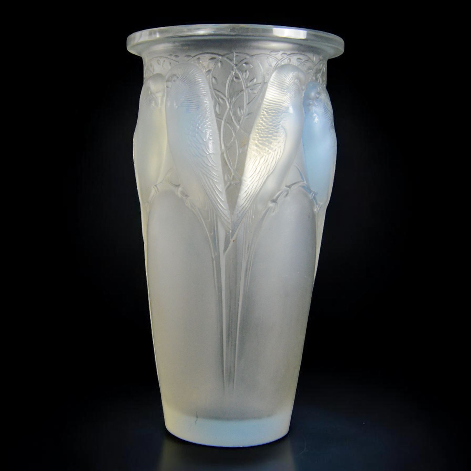 Rene Lalique (French 1860-1945), Ceylan pattern opalescent glass vase, model 905, designed circa 1924, engraved R Lalique France beneath, H24cm