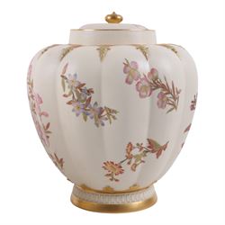Royal Worcester pair of blush ivory jar and covers, painted with floral sprigs and gilding detail, with price mark beneath and numbered 1312,  H28cm