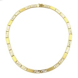 18ct gold Greek key design rectangle link necklace, stamped 750 