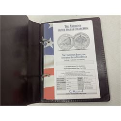 Five United States of America commemorative silver proof coins, comprising 1986, 1987, 1989, 1992 one dollars and 1982 half dollar, all with certificates