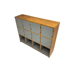 Esavian - mid-20th century school gym locker, fitted with eight cupboards and four open compartments