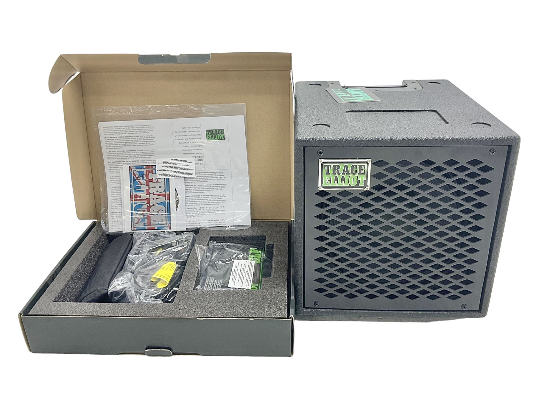 Trace Elliot ELF Ultra Compact Bass Amplifier; 200 watts; still in factory packaging and delivery box with paperwork; and Trace Elliot 10