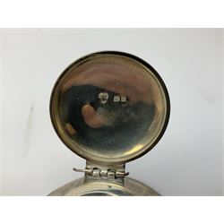 1920's silver mounted capstan inkwell, hallmarked Charles Boyton & Son Ltd, London 1929, together with an early 20th century silver mounted dwarf candlestick, hallmarked A J Pepper & Co, Birmingham 1918