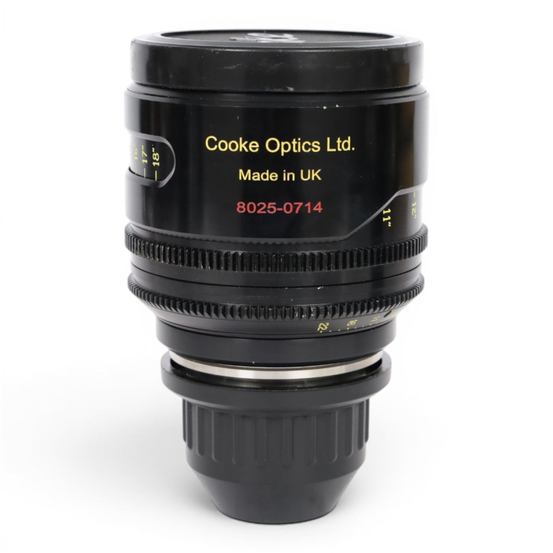 Cooke Mini S4/i 25mm T2.8 prime lens with PL mount, serial no. 8025-0714, with front and back lens caps