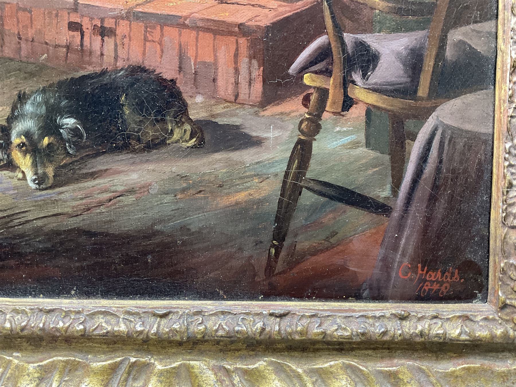 Charles G Hards (British ex.1883-1898): The Young Kitchen Assistant and Companion, oil on canvas signed and dated 1878, 37vm x 54cm