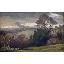 Ernest Higgins Rigg (Staithes Group 1868-1947): Evening Summer View from the Artist's Garden at Low Row Swaledale, oil on canvas unsigned 23cm x 36cm
Provenance: private collection; with Simon Wood, Brockfield Hall York; direct from the artist's family 