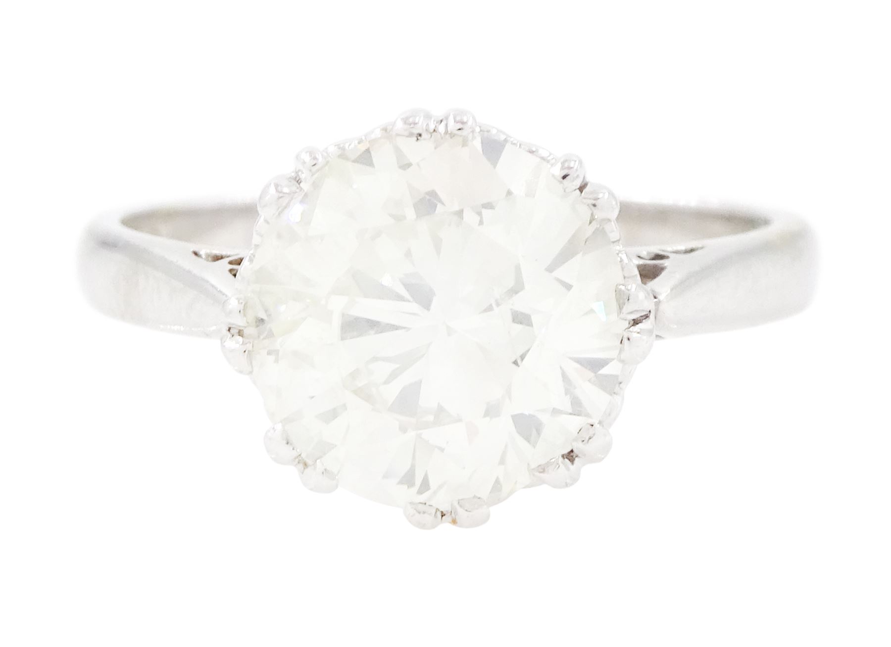 18ct white gold single stone diamond ring, in a fancy heart shaped gallery, hallmarked, diamond 3.07 carat