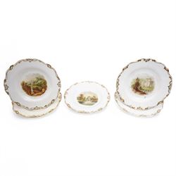 Set of five Derby plates with painted landscapes by Henry Lark Pratt, within gilt detailed swept boarders, the scenes comprising 'Brougham Castle - Northumberland' 'Eglinton Castle' 'Tivoli' and 'Blickling - Norfolk', with painted titles to base, pattern no. 3351 (5)