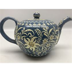 Swiss Thun pottery teapot and cover, decorated with edelweiss flowers, H16cm