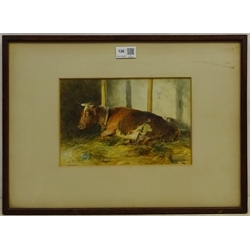  GM (British 19th century): Shorthorn Cow in a Stable Setting, watercolour signed with initials and dated '72, 17cm x 25cm  
Provenance: private collection; with Doig Wilson & Wheatley, Edinburgh