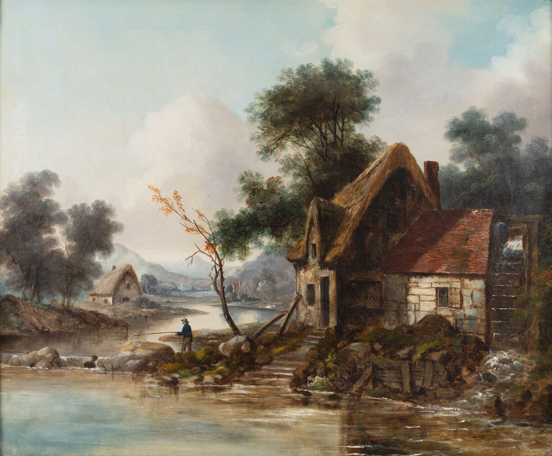 After Henry John Boddington (British 1811-1865): Fishing Beside a Mill, oil on canvas unsigned 49cm x 59cm 