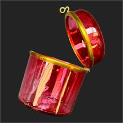 Jack in the Pulpit vase, with a Vaseline rim, together with a collection of cranberry glass, including enameled jars 