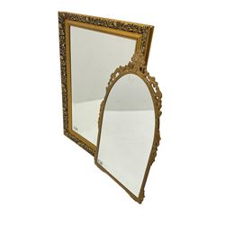 Gilt framed wall mirror, rectangular bevelled plate; gilt framed arched wall mirror with pierced foliate frame (2)