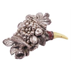 Italian Magrino silver filled model of a fruiting cornucopia, with enamel and ivorine horn, marked Magrino 925, W15.5cm