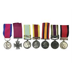  Seven copies of early medals - Waterloo, Crimea, Mediterranean, China 1900, Victoria Cross, Natal Rebellion and Tibet 1903-4; all with ribbons (7)