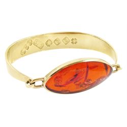 9ct gold oval amber wide bangle by C W Sellors, Sheffield 1999