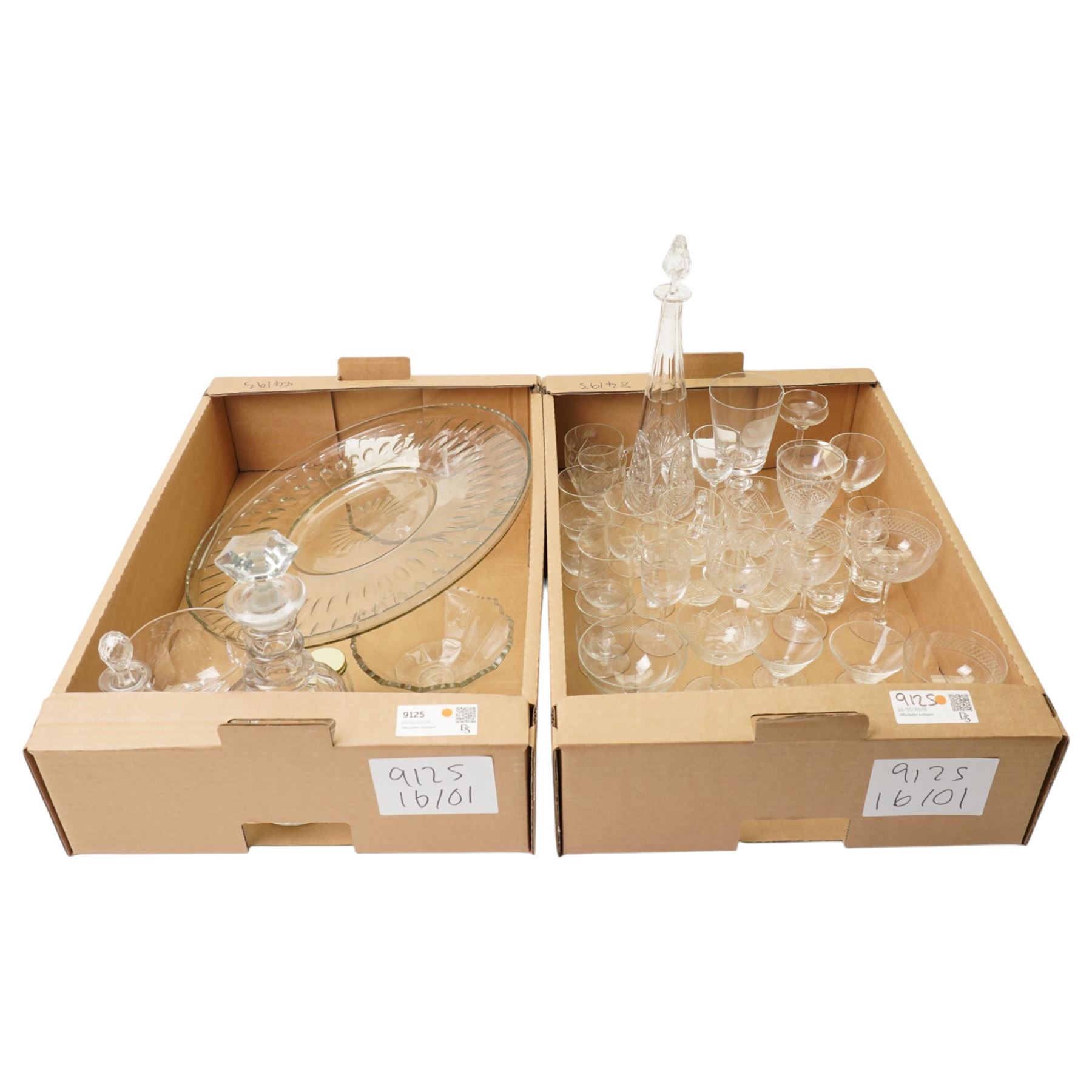 Two decanters, quantity of cut table glass, glassware and crystal etc