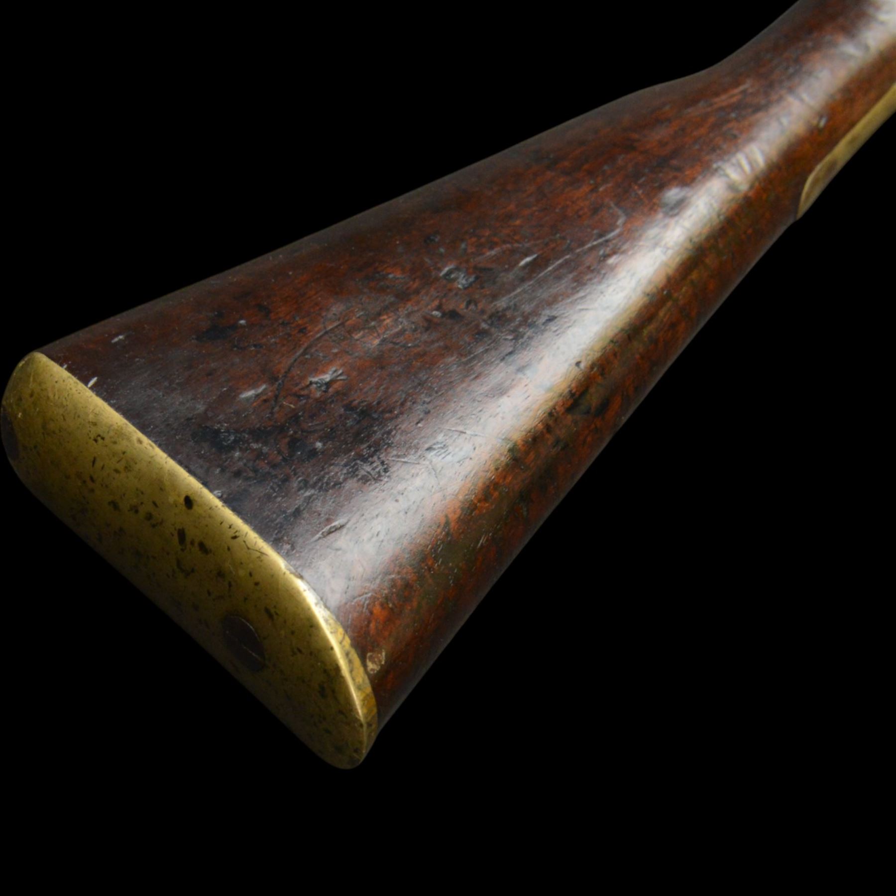 19th century Enfield percussion rifle, the 99cm barrel with three barrel bands, fore sight and rear sight, ramrod under, full walnut stock with brass butt, carrying sling brackets, action marked '1855 Tower' with Victoria cypher, overall L138cm
