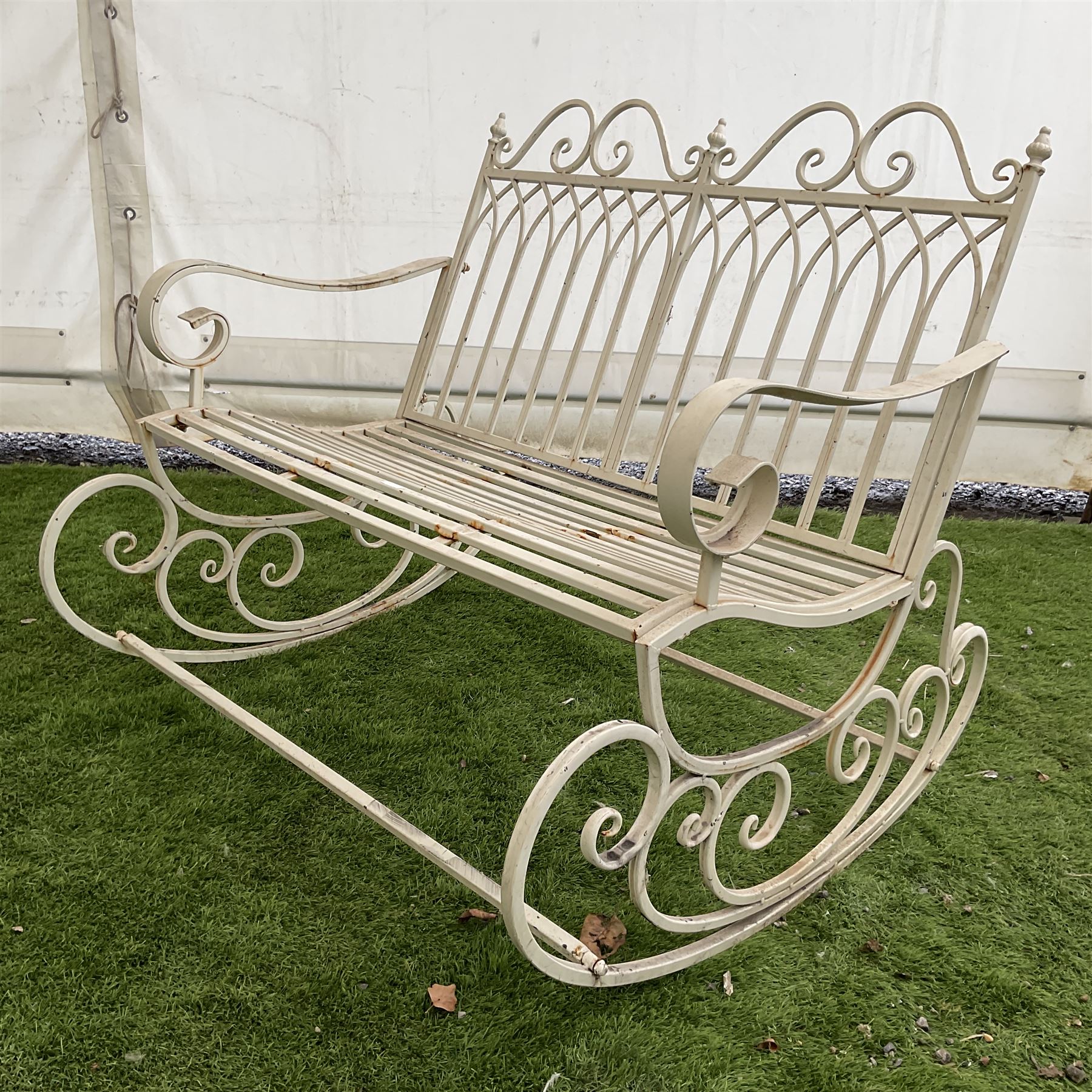 Cream painted rocking garden bench - THIS LOT IS TO BE COLLECTED BY APPOINTMENT FROM DUGGLEBY STORAGE, GREAT HILL, EASTFIELD, SCARBOROUGH, YO11 3TX