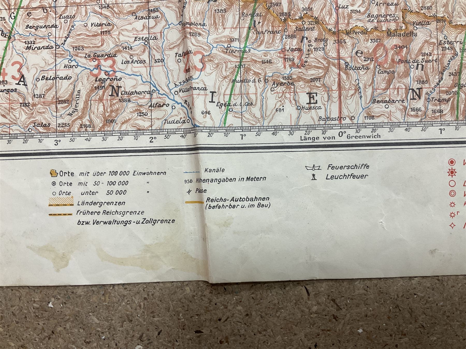WWII German navigation map, Luft-Navigationskarte in Merkatorprojektion, of England, France, Netherlands, Denmark, H110cm, W74cm 