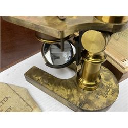 R & J Beck London microscope, model 7597, contained in fitted case, together with a boxed collection of glass microscope biological sample slides