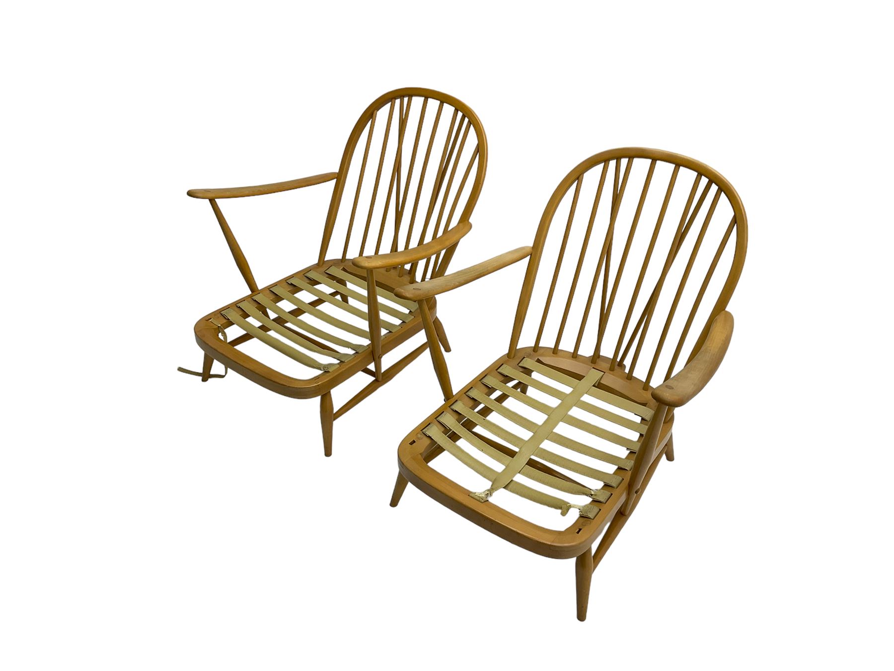 Ercol - 'Windsor' three seat settee (W175cm, H77cm); and pair ercol 'Windsor' easy armchairs (W70cm, H77cm), (no cushions, frames only)