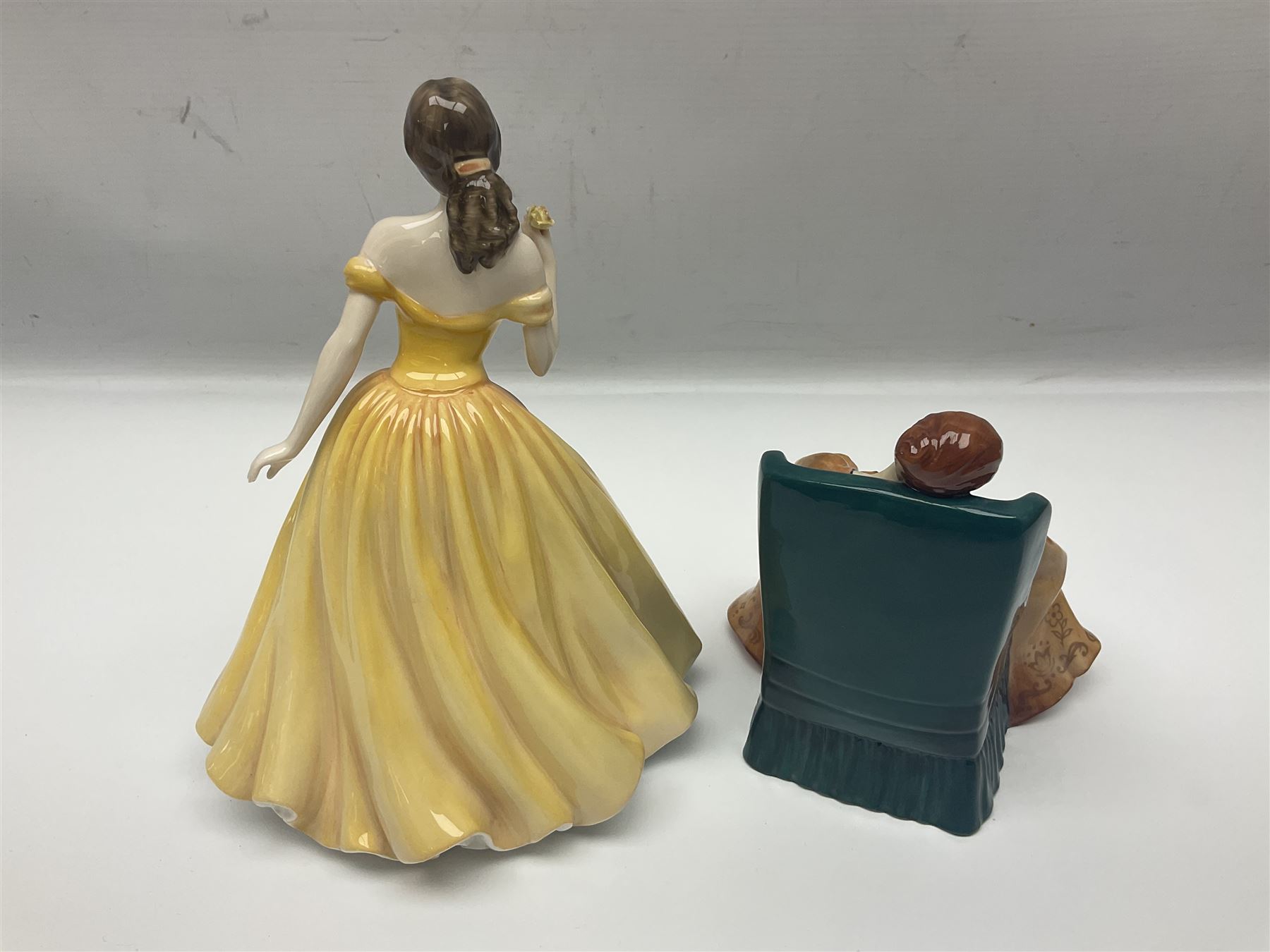 Six Royal Doulton figures, comprising Romance HN2430, Sarah HN3978, Rachel HN3976, Patricia HN3365, Elizabeth HN4426 and Reverie HN2306, all with printed mark beneath  