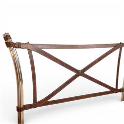 And So To Bed - ‘Aphrodite’ 5' king size bedstead, chrome finished frame with cylindrical uprights, trompe l’oeil leather cross-braced headboard and footboard with X-frame stretchers, on tapering chrome supports