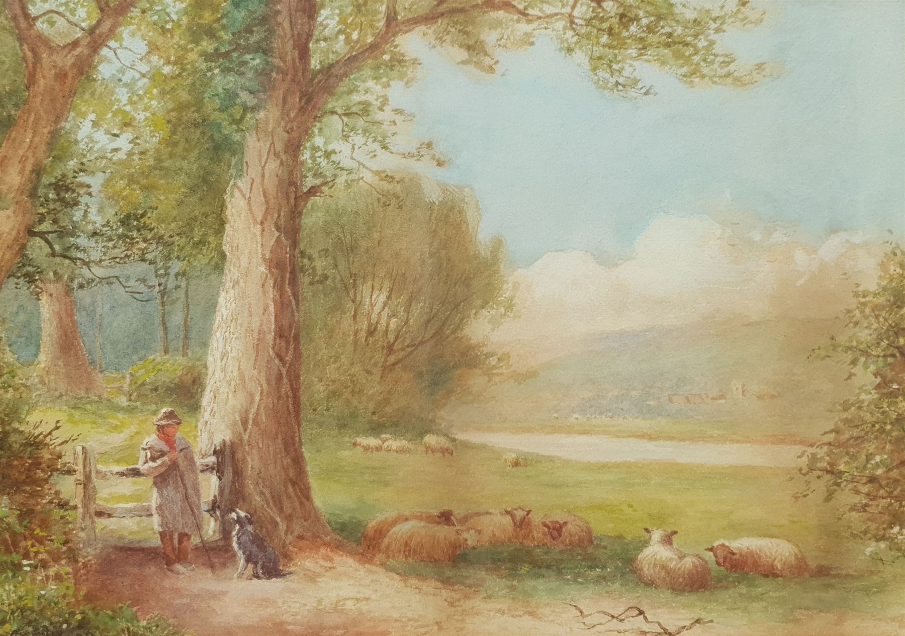 A Clifton (British 19th/20th century): Farmer Resting by a Gate, watercolour signed 24cm x 34cm; English School (19th century): Cattle by the Hayfield, watercolour signed with indistinct monogram 36cm x 50cm (2)