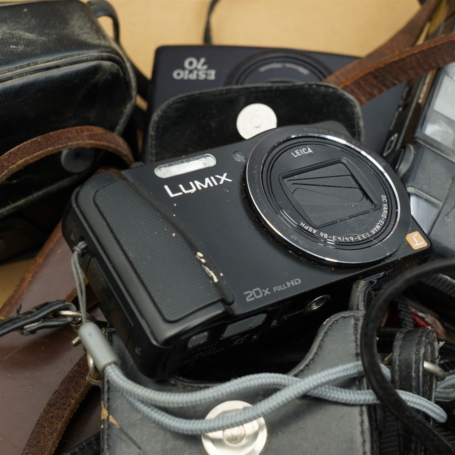 Bell and Howell filmo double run eight model 134-C cinecamera in leather case, Carl Zeiss Jena telex 6X24 binoculars, and various other cameras and binoculars 