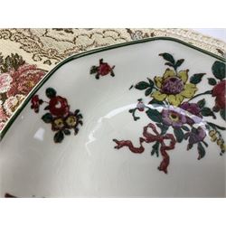 Royal Doulton part dinner service in Old Leeds Sprays pattern,  to include cheese dome, teapot and stand, egg cups etc, together with a selection of floral doilies.  