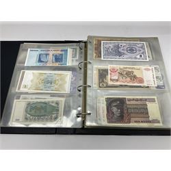 World and Great British banknotes to include Brazil, Canada, France, Germany, Ghana, Indonesia, Iraq, Hong Kong, Hungary, Japan, Vietnam, Zimbabwe, a collection of Chinese ‘Hell Money’, and quantity of ‘De La Rue Systems’ test notes, housed in ring binder and loose