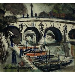 Lucien Genin (French 1894-1958): Banks of the Seine, watercolour and gouache signed 15cm x 16cm