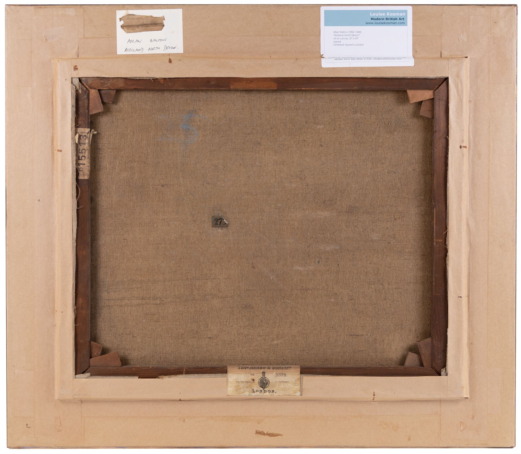 Allan Walton (British 1891-1948): 'Molland - North Devon', oil on canvas signed, partial original title label verso 50cm x 60cm 
Provenance: with Thomas Agnew & Sons, stock no. 9355, label verso; also with Louise Kosman, label verso