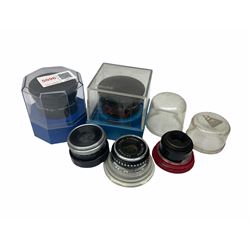 Five camera lenses, including Rodenstock Rodagon lens 1:4 80mm, Schneider-Kreuznach Componon, Palar 1:3.5 75mm, etc. 