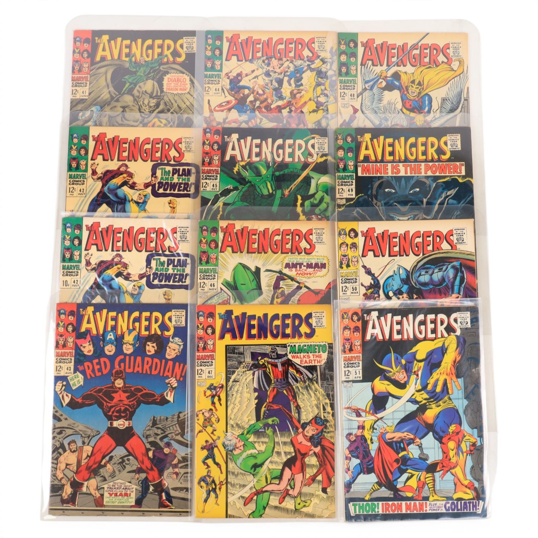 Sixty-one Marvel Silver and Bronze Age 'The Avengers' comic books, spanning years 1967-1972, comprising issues #41-#100, missing only issue #93